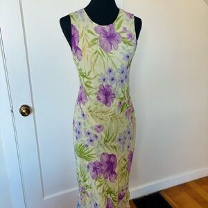 Vintage Green Floral Hand Beaded Maxi Dress